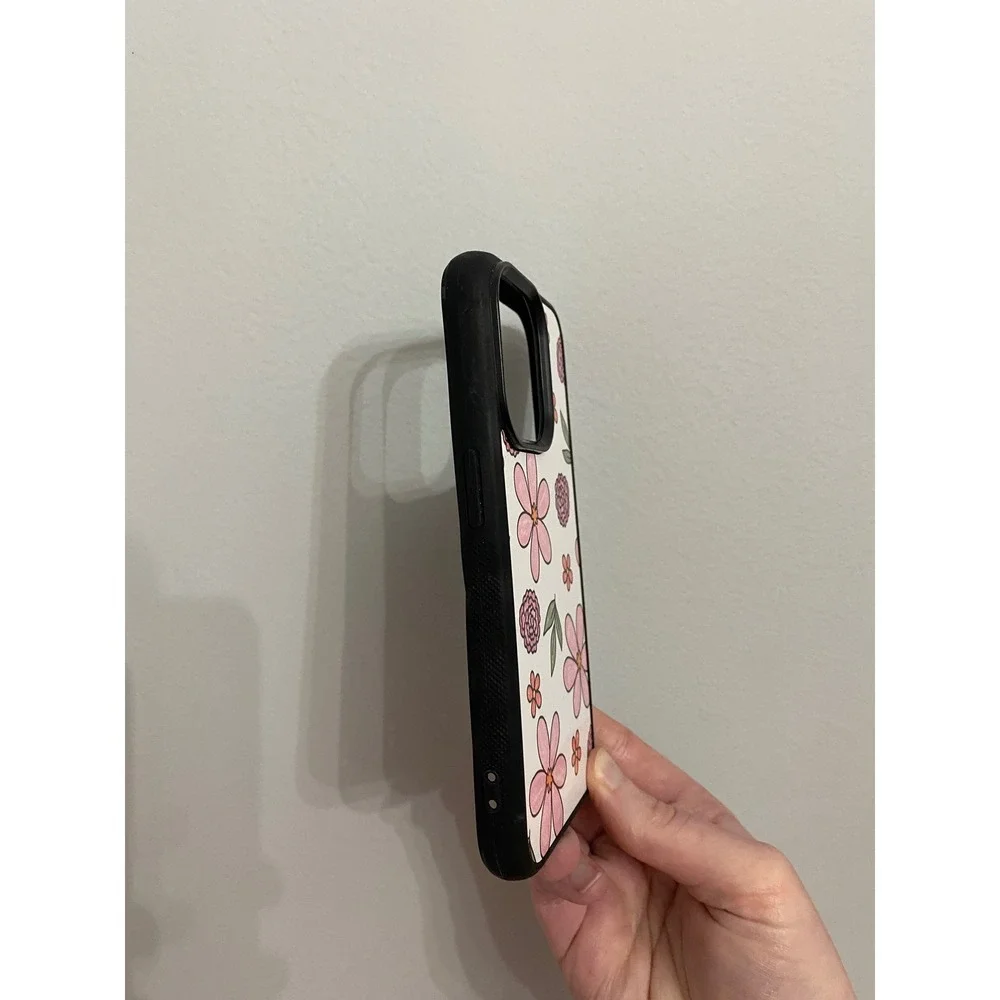 iPhone 15 Pro Case Unisex One Size Pink Floral Hand Drawn Bumper Cover‎